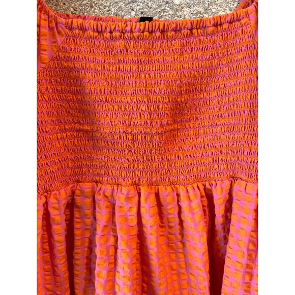 Nobodys Child Orange & Pink Textured Smocked Mini Dress With Puff Sleeves UK 18 - Picture 3 of 6